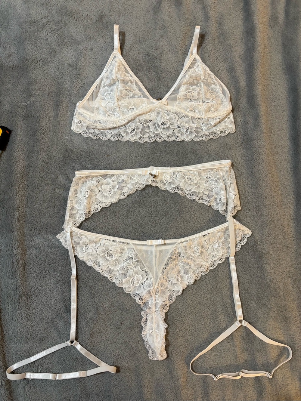 White Lace Bralette & Garter Thong Set